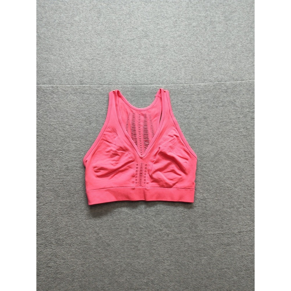 Victorias Secret Women Sport Bra M Neon Pink Seamless Mesh V Neck Activewear
